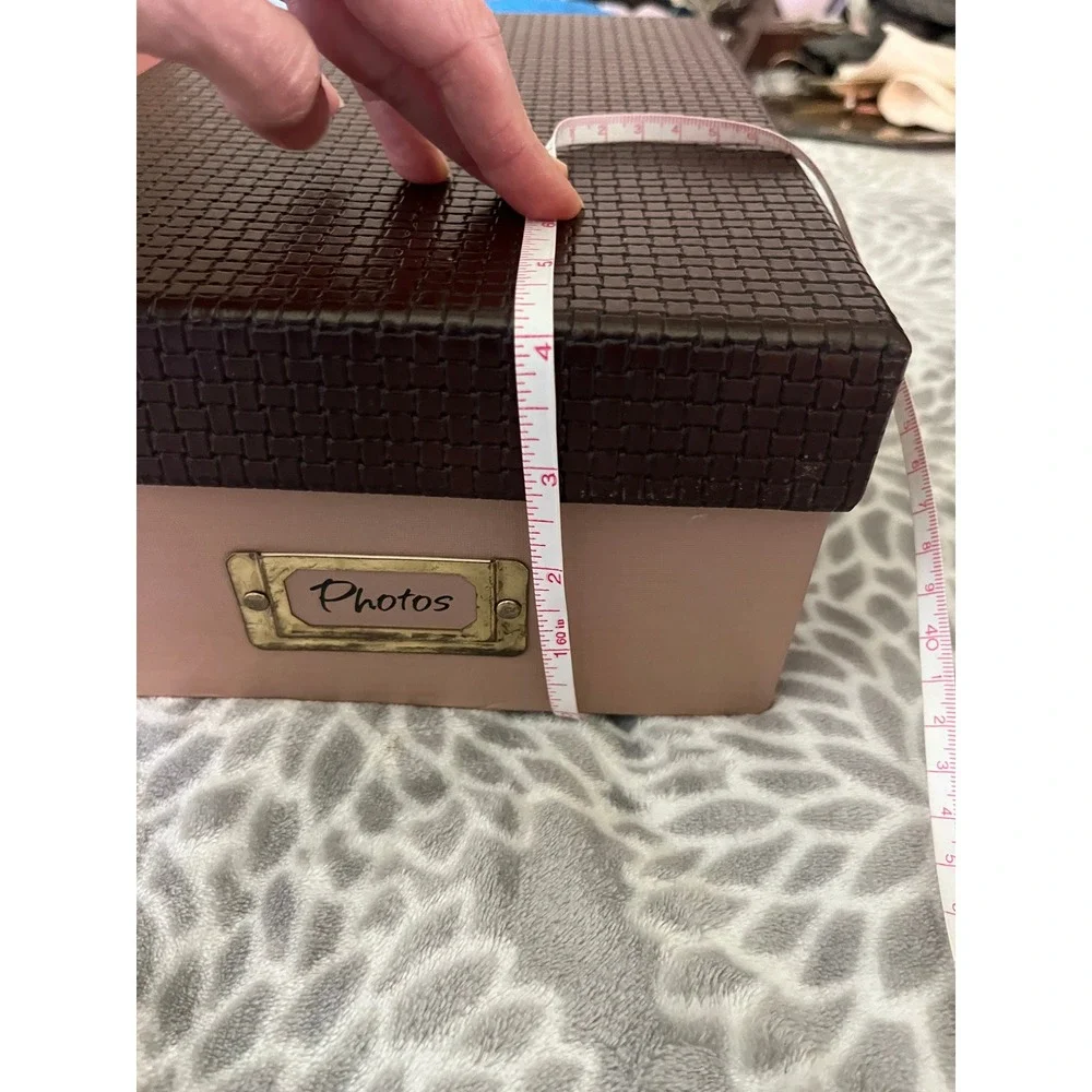 Photo Storage Box Brown with Metal Label Holder Picture Organizer Office‎ Decor